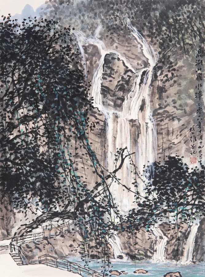 1702950181603463.jpg 特邀作品:《鼎湖山飞水潭》 (国画)方楚雄 .jpg