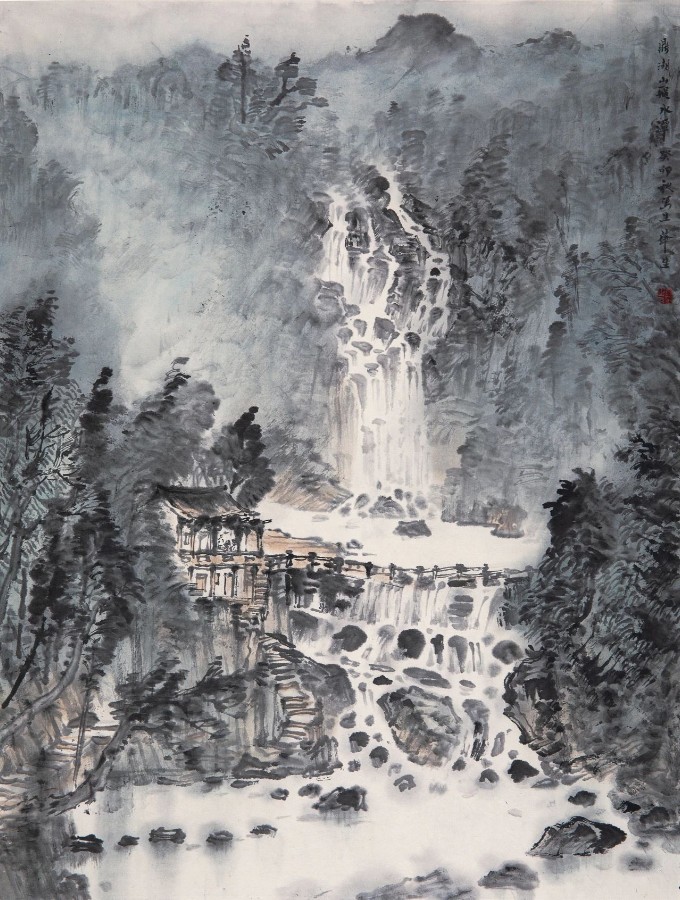 1702950334654997.jpg 莫肇生《鼎湖山飞水潭》 中国画 46x34cm.jpg